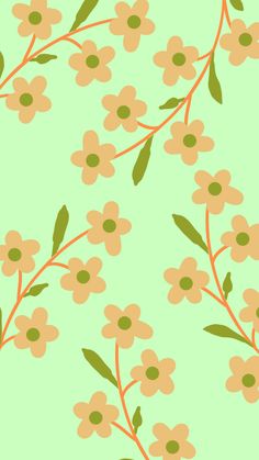 an image of a flower pattern on a light green background with orange and yellow flowers