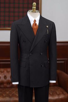 Double Breasted Suit Men Classy, Bestman Suit, Black Double Breasted Suit, Black Pinstripe Suit, Suit For Men