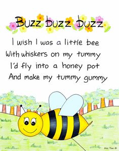 a drawing of a bee with the words buzz buzz on it's back side