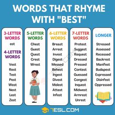 words that rhyme with'best'and'4 - letter words '