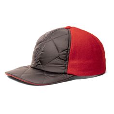 Quilted visor with melton under Adjustable ball cap One Size Fits Most Winter Sports Baseball Cap, Winter Sporty Curved Brim Baseball Cap, Winter Snapback Hat With Visor, Winter Snapback Hat, Red Baseball Cap For Winter, Red Baseball Cap With Visor For Outdoor, Winter Visor Snapback Hat, One Size Fits Most, Winter Outdoor Six-panel Hat, Winter Snapback Visor Hat, One Size Fits Most