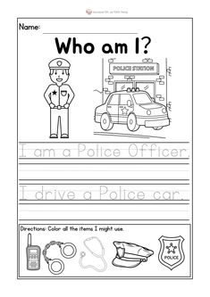 a police officer worksheet with the words who am i?