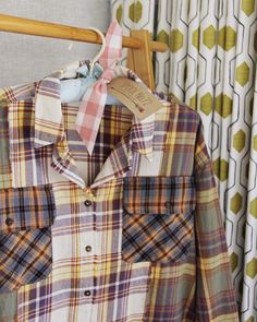 Quilt patch inspired details & the cutest plaid! We love this shirt with its button up front, fringe hem & cute front pockets. Oversized cute fit for a laid-back vibe. 100% soft brushed cotton. Color: Multi Hand wash cold Small Medium Large Bust 40 43 46 Waist 40 43 46 Hips 41 42 45 Length 22 22 23 Bust, waist, and hip measurements are a total circumference. Length is measured from the top of the shirt to the hem. Measurements are an estimate. Cute Plaid Tops For Fall, Cute Collared Fall Shirt, Cute Collared Shirt For Fall, Quilt Patch, Front Fringe, Cute Fit, Brushed Cotton, Large Bust, Plaid Shirt