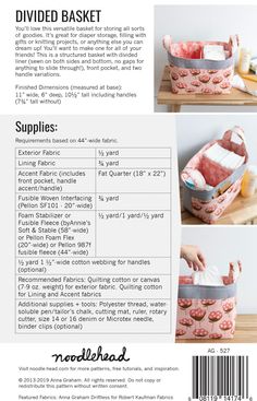 the instructions for how to make a diy padded basket with handles and liners