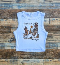 Amigos Baby Tee, Horseshow Country Crop Tank and baby tee.  Women's Country Crop Top Tee. Summer Graphic Tee With Custom Artwork, Cotton Tops With Custom Artwork For Summer, White Cotton Tops With Custom Artwork, Cotton Tops With Front Print For Music Festival, White Bohemian Top With Screen Print, Casual Summer Tops With Custom Artwork, White Graphic Print Top For Festival, Graphic Tee With Screen Print For Festival, Country Crop Tops