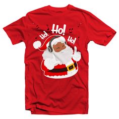 🎄Ugly Christmas Sweaters Where?! Not Here! 😜 🎄 New for the 2024 holiday season, this joyful Christmas tee features a dancing Black Santa enjoying some happy music. He's pretty in-tuned to what's hip these days. 😆 Perfect for your next holiday party or movie night, this design will have you feeling good and ready to celebrate. Words on Shirt Read:Ho! Ho! Ho! Key Features: Brand: Bella + Canvas Unisex Sizes: From XS to 4XL. Made with 100% Airlume combed and ring spun cotton. Easy Care: Wash in Fun Christmas T-shirt For Holiday, New Year Holiday Crew Neck T-shirt, Red Graphic Print T-shirt For New Year, Red Graphic Tee For Christmas, Red Christmas Graphic Tee, Red Festive Holiday T-shirt, Festive Red Holiday T-shirt, Novelty Christmas T-shirt With Graphic Print, Christmas Novelty T-shirt With Graphic Print