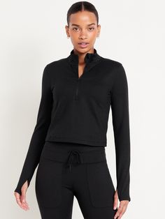 mock neck long sleeves thumbhole cuffs go-dry wicks moisture fitted hits at waist models are approx.  5'9" and wear sizes s (4), l (12), and xl (18)machine wash according to the care instruction label  . Best Holiday gift for Women , perfect Jackets for Christmas! Cropped Quarter Zip, Family Maternity, Family Pajamas, Jack Black, Old Navy Women, Big And Tall, Petite Size, Active Wear Tops, Wicks