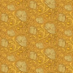 an ornate gold background with flowers and leaves on the side, in shades of yellow