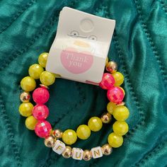 Cute Beaded Bracelet Lime And Fuchsia Color Trendy Pink Stretch Bracelet With Large Beads, Pink Letter Beads Jewelry For Party, Fun Beaded Bracelets For Party, Fun Pink Beaded Bracelets For Party, Pink Letter Beads Bracelet For Party, Trendy Pink Stretch Bracelet With Faceted Beads, Trendy Pink Bracelet With Faceted Beads, Pink Large Beads Bracelet For Party, Fun Pink Beaded Stretch Bracelet