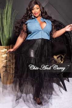 Self 1: Polyester %: 55 Cotton %: 43 Spandex %: 2 Lining Polyester %: 100 Model is wearing 1x - if you have a fuller chest you may want to order a size up Bling Denim, Chic And Curvy, Tulle Top, Black Lace Tops, Blue Design, Midi Dress Bodycon, Mesh Dress, Curvy Fashion, Black Lace