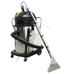 a black and silver vacuum is on a white background