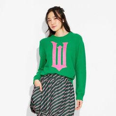 Adult Wicked W Graphic Sweater - Green XL Wicked Movie, Vacation Fits, The Yellow Brick Road, Graphic Sweaters, Material World, Brick Road, Yellow Brick Road, Green Sweater, Stay Cozy