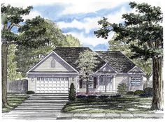 this is an artist's rendering of the front elevation of these ranch house plans