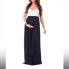 Nwt: Long Flowy Maternity Maxis Dress With A Navy Blue Skirt And White Bust. Size Small. Never Worn And In Perfect Condition! Smoke And Pet Free Home Sleeveless Blue Maxi Dress For Maternity, Blue Flowy Maternity Dress, Maxi Dress Maternity, Summer Casual Dresses, Pregnancy Women, Dirndl Outfit, Maternity Gown, Dress Maternity, Pregnancy Wardrobe