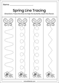 the spring line traceing worksheet for kids to learn how to write and draw