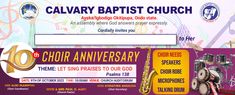 an image of a website page for a church anniversary celebration with musical instruments and music notes