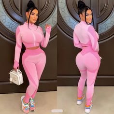 Cute Activewear Sets Trendy Fitted Pink Sets, Pink Fitted Long Sleeve Activewear, Fitted Pink Long Sleeve Activewear, Pink Fitted Sports Sets, Pink Fitted Workout Set, Fitted Pink Workout Set, Pink Fitted Workout Sets, Pink Workout Set For Spring, Trendy Fitted Pink Activewear