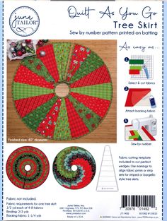 an image of a christmas tree skirt pattern on a wooden table with the instructions to make it