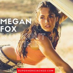 a woman in an orange top holding a surfboard with the words, mega fox workout routine