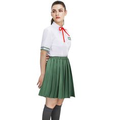 Specification Type: Suzume no Tojimari Suzume Iwato Cosplay Costume Source: Makoto Shinkai's Suzume no Tojimari Character: Suzume Iwato Fabric: Polyester Including: Shirt, Skirt, Socks Inventory: Made To Order Item, The Processing time is about 15-20 days. Occasion: Role-playing, Stage, Performance,Comic-con, Halloween, Costume Party and more. WASHING NOTICE: Hand wash in cold water recommend. Squeeze out excess water, then dry naturally. For leather, we do not recommend cleaning Size Chart Note White Harajuku School Costume, White Anime Costume For School, White Anime Style School Costume, White Anime School Costume, Green Costume Accessories For Cosplay Events, White School Halloween Costumes, White Halloween School Costumes, Anime Style Green Cosplay Costume, Anime Print Cosplay Costume For School Events