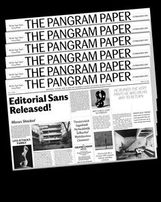 the front page of an editorial newspaper with black and white images on it, including text that reads editorial sans released