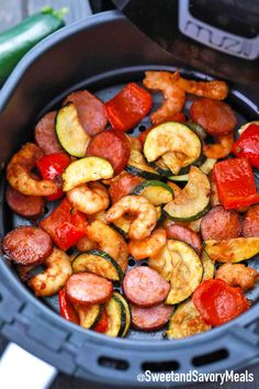 sausage, zucchini and peppers in an air fryer