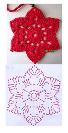 crocheted doily is shown next to an ornament