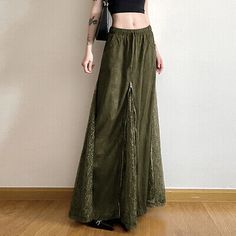 ad eBay - Vintage Girl Lace Splicing Low Waist Skirt Velvet Womens A-Line Long Skirt Dress - Buy Now, click the link (eBay) Skirts Green, Low Waist Skirt, Long Skirt Casual, Maxi Skirts Summer, Skirts Summer, Lace Splicing, Empire Dress, Lace Patchwork, Linnet