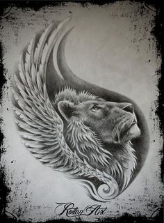 a drawing of a lion with wings