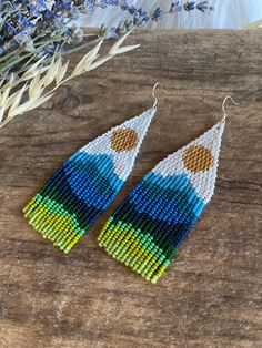 the beaded earrings are made from seed beads