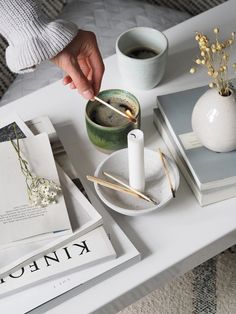 Refurbished Table, Candle Photoshoot, Kinfolk Magazine, Teenage Boy Room, Interior Shop, Candles Photography, Candle Aesthetic, Coffee Table Styling, Diy Coffee Table