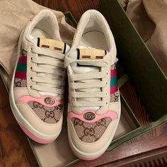 Women's Screener Sneaker With Crystals Gucci Crystal Sneakers, Designer Custom Low-top Sneakers With Contrasting Heel, Designer Lace-up Sneakers With Contrasting Heel Counter, Gucci Pink Sneakers With Round Toe, Gucci Low-top Pink Sneakers, Gucci Pink Low-top Sneakers, Designer Sneakers With Removable Insole, Luxury Sneakers With Rubber Sole, Luxury Multicolor Round Toe Sneakers