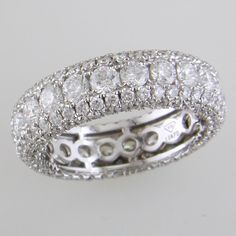 Five Row Diamond Eternity Anniversary Band Ring Prong Set 18K White Gold 3.40 carats Luxury White Eternity Band With Pave Setting, White Gold Wedding Band, Round Diamond Setting, White Gold Wedding Bands, White Gold Wedding, Diamond Eternity, Anniversary Bands, Gold Wedding Band, Gold Platinum