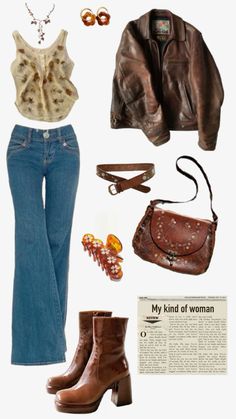 Brown Boots Aesthetic Vintage, Fall Winter Basics, Fall 70s Aesthetic, Fleetwood Mac Clothes, Cute Summer Jackets For Women, Vintage Outfits Jeans, Mac Demarco Inspired Outfits, Vintage Cool Outfits, Cowgirl Fashion Aesthetic