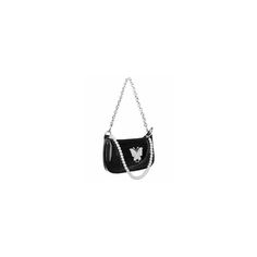 a black purse with chain hanging from it