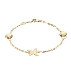 Decorated with eye-catching starfish and clamshell charms, this Au Naturale 14k gold bracelet is the perfect way to finish your favorite outfits. Decorated with eye-catching starfish and clamshell charms, this Au Naturale 14k gold bracelet is the perfect way to finish your favorite outfits. Length: 7.5 in. Clasp: lobster-claw Metal: 14k gold Finish: polished Packaging: boxed Nickel free Size: 7.5". Color: Yellow. Gender: female. Age Group: adult. Gold Ocean-inspired Starfish Bracelets, Gold Starfish Bracelet With Starfish Charm, Sea Lover, Au Naturale, Gold Finish, Starfish, Chain Bracelet, Gold Bracelet, Favorite Outfit