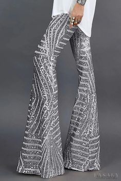 Lasaky - Silver sequin wide leg pants Trouser Pants Outfits, Siena Miller, Sequins Pants, Sequin Pant, Bell Bottom Trousers, Casual Summer Pants, Gold Pants, Striped Pant, Outfit Streetwear