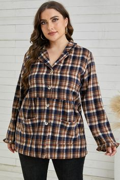 Plaid Print Coat, Plus Size Coat, Loungewear Dresses, Picture Style, Plus Size Coats, Print Coat, Plaid Fashion, Full Figured, Plaid Print