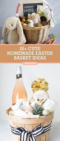 a basket filled with lots of different types of items in it and the words, 20 cute homemade easter basket ideas