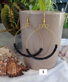 Small Black Hoop Earrings For Jewelry Making, Adjustable Black Beaded Hoop Earrings, Adjustable Hoop Earrings With Black Beads, Trendy Handmade Black Hoop Earrings, Adjustable Black Beaded Hoop Jewelry, Black Beaded Hoop Earrings, Adjustable Black Hoop Earrings With Ear Wire, Gift Hoop Earrings With Dangling Beads, Trendy Black Bead Jewelry For Everyday