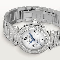 CRWJPA0014 - Pasha de Cartier watch - 35mm, automatic movement, white gold, diamonds - Cartier Pasha De Cartier, Cartier Pasha, Bezel Bracelet, Cartier Watch, Blue Steel, Mechanical Movement, Watches Jewelry, Breitling Watch, Brilliant Cut Diamond