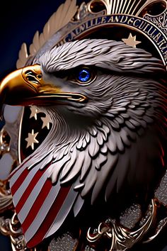 an eagle with the american flag on it