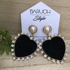 Fashion Heart Shape Earrings Heart Shape Earrings, Fashion Boho, Heart Shaped Earrings, Pearl Earring, Black Rhinestone, Rhinestone Earrings, Heart Shape, Boho Jewelry, Trendy Fashion