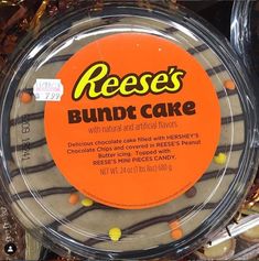 a package of reese's bundt cake with chocolate frosting and sprinkles