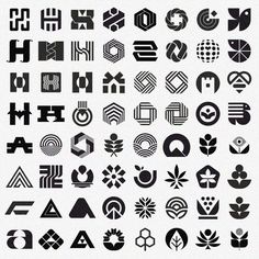 an image of various logos and symbols in black and white, all on one sheet