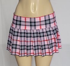 "JUNIOR to PLUS SIZE Spandex \"Strawberry\" PLAID MICRO MINI SKIRT 10\"-13\" LONG. (Strawberry) TO ENSURE YOU ORDER THE CORRECT SIZE SKIRT, PLEASE READ THIS CAREFULLY; THEN MATCH IT WITH SIZES. ALL OUR SKIRTS ARE ALWAYS MADE WITH A 3\" LONG WAITSBAND + THE LEGNTH OF THE SKIRT. OUR SKIRTS ARE ALL MADE TO ORDER AND THE LENGTH MAY SLIGHTLY CHANGE A FEW CENTIMETERS, BUT WE TRY TO BE AS ACCURATE AS POSSIBLE.  BELOW IF THE FINAL LENGTH OF THE SKIRT.  *XSMALL - Waistband measures 28\" around when fully Trendy School Skort With Stretch, Trendy Stretch Skort For School, Trendy Stretch Tennis Skirt For School, Preppy Fitted Short Length Skort, Trendy Stretch Pink Mini Skirt, Trendy Pink Stretch Mini Skirt, Stretch Mini Skort With Lined Skirt, Preppy Fitted Skort For School, Preppy Fitted Skirted Bottoms