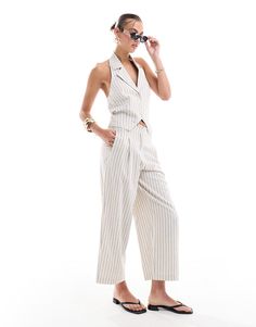 Pants & Leggings by ASOS DESIGN Part of a co-ord set Vest sold separately Stripe design Mid rise Side pockets Raw edge Cropped length Straight fit Brunch Outfit, Pantalon Large, Satin Slip Dress, Co Ord Set, Maxi Dress Trend, Petite Maternity, Skirted Swimwear, Plus Size Pregnancy, Workwear Dress