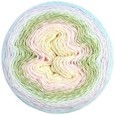 a ball of yarn that is multicolored and has white, green, pink, yellow