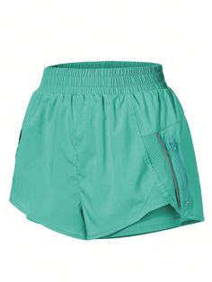 Breathable Zipper Pocket Sports Shorts Green    Fabric Plain  Slight Stretch  Women Activewear, size features are:Bust: ,Length: ,Sleeve Length: Stretch Sports Bottoms With Zipper Closure, Athleisure Sports Bottoms With Zipper Closure, Sporty Nylon Bottoms With Zipper Closure, Green Stretch Athletic Shorts For Outdoor, Green Athletic Shorts With Pockets For Gym, Green Stretch Athletic Shorts With Pockets, Stretch Athletic Shorts With Pockets For Outdoor, Casual Activewear With Zipper Closure For Outdoor, Casual Outdoor Activewear With Zipper Closure