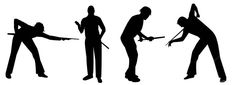 four silhouettes of people with tools in their hands